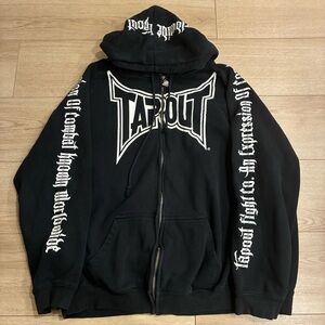 Vintage Y2K TapOut Men’s Black Full Zip Hoodie Graphic Thrashed Size XXL